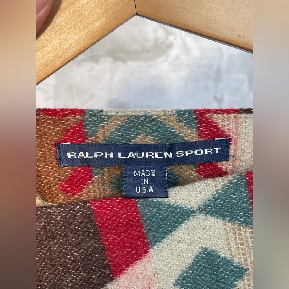 Ralph Lauren Sport Aztec Wool Poncho Boho Western Blanket Wrap Cape Made in USA - Picture 15 of 17